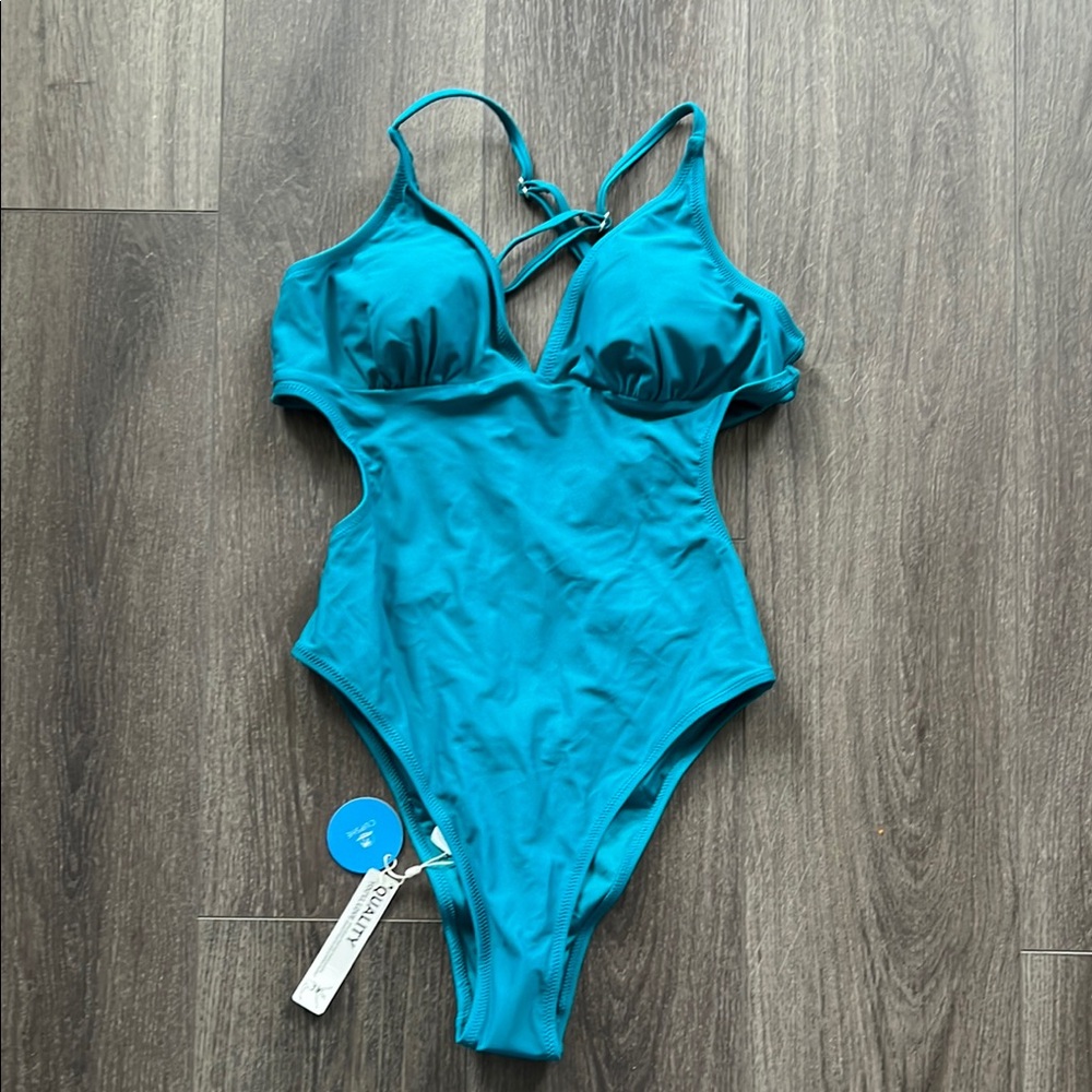 NWT cupshe Teal turquoise One-Piece monokini Swimsuit 🩱 M